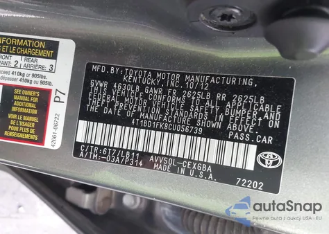 2012 Toyota Camry Hybrid Xle from USA, damaged, VIN 4T1BD1FK8CU056739